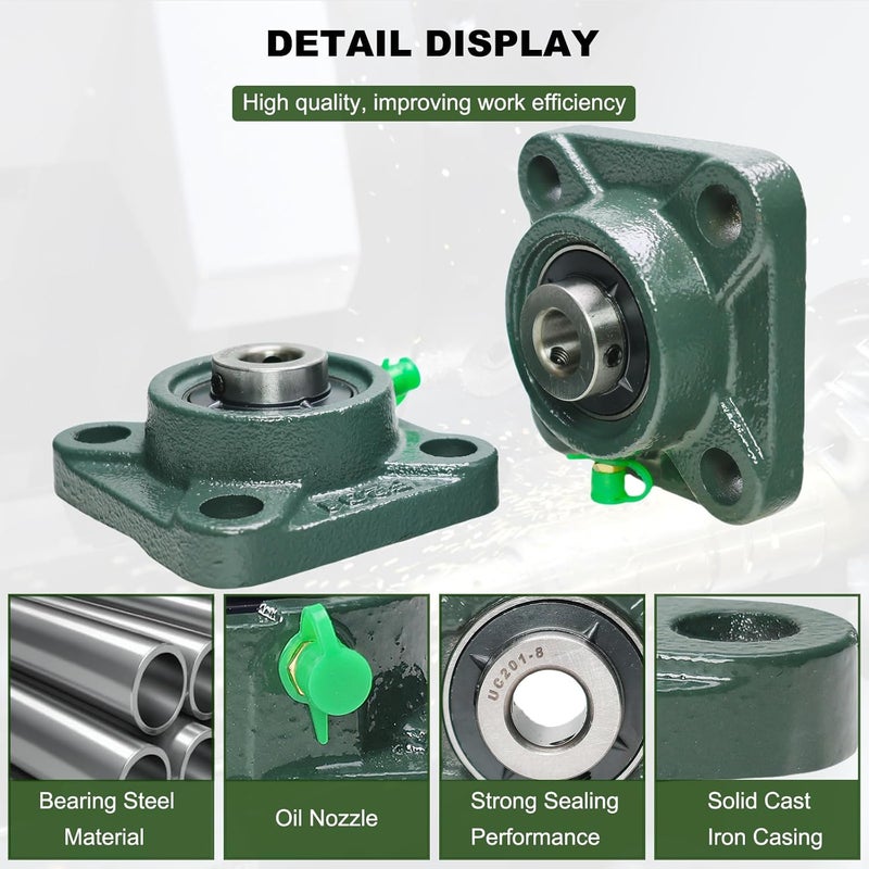 SACKORANGE 2 Pack UCF201-8 Pillow Block Bearing - Square Flange Mounted Pillow Block Bearings - Bearing Steel Bearings with 1/2" Bore - Self Alignment, Solid Cast Iron Base - Image 4